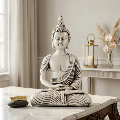 New Sitting Meditating Buddha Statue showpiece Idol Home Decor Items for Living Room and Gifts (Antique White)
