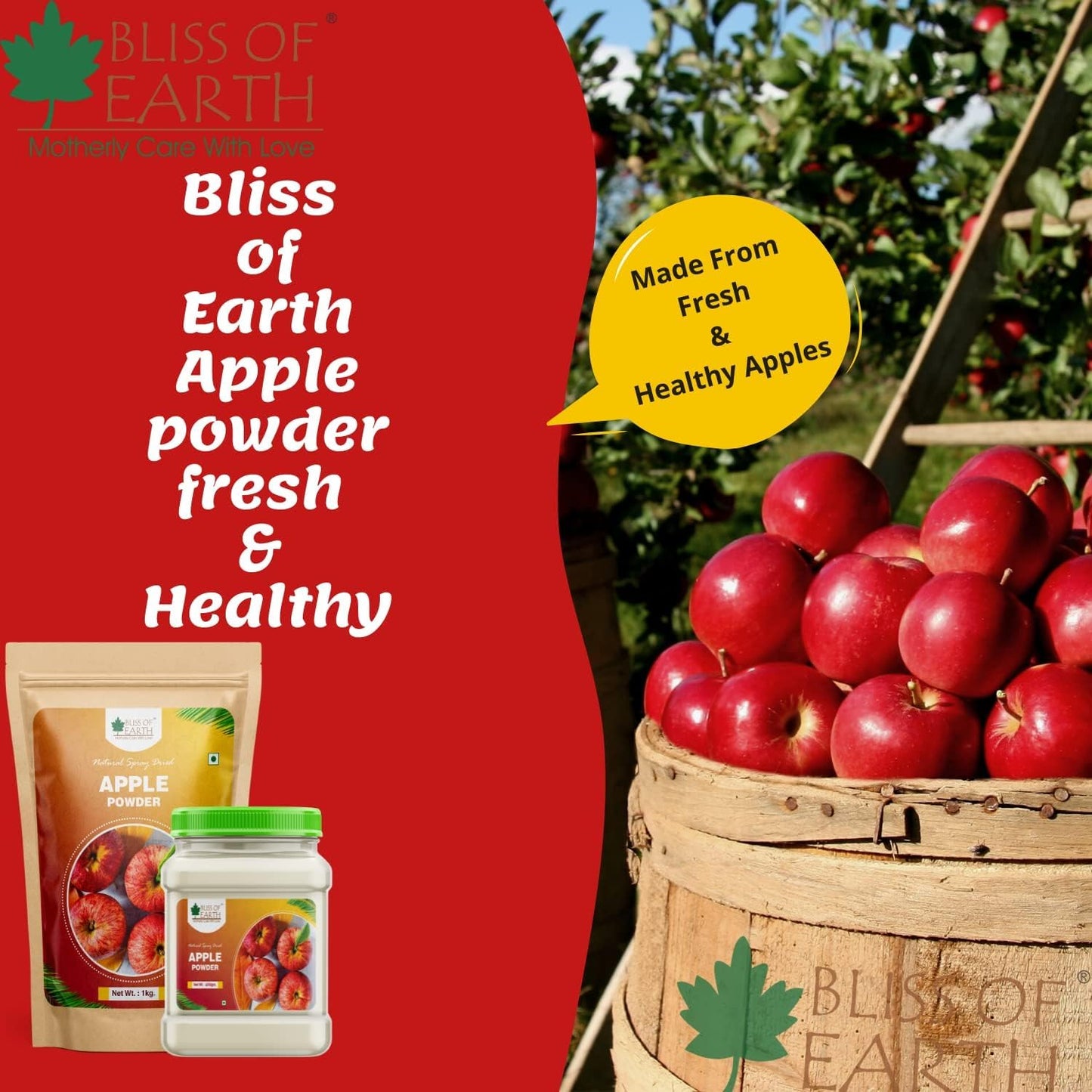 Bliss of Earth 1 KG Apple Powder Natural Spray Dried Great for Smoothie | Apple juice | pie | Cake