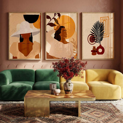 Decorative Modern Wall Art Home Decor Boho Painting poster With Frame For Living Room Bed Room Hotel Wall Decor Digital Reprint Set of 3 (13x17 inch)