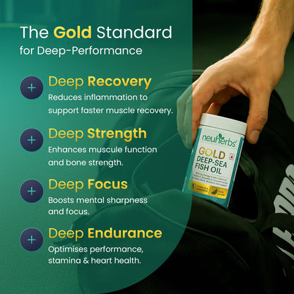 Neuherbs Gold Deep Sea 6X Omega 3 Fish Oil Capsules - 60 Softgels | EPA - 1080mg & DHA - 720mg | Vitamin E & D3 For Muscle, Brain & Joints Support | Lemon Flavour | No Fishy Burps| Heavy Metals Tested