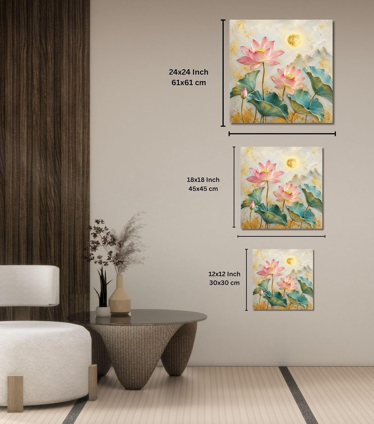 Lotus Flower Painting for Wall Vastu (15+ DESIGNS) Framed Lotus Canvas Painting for Living Room, Bedroom | Nature Floral Wall Art with Multiple Design Variations (Pink Multi Lotus, 18x18 Inch, Framed)