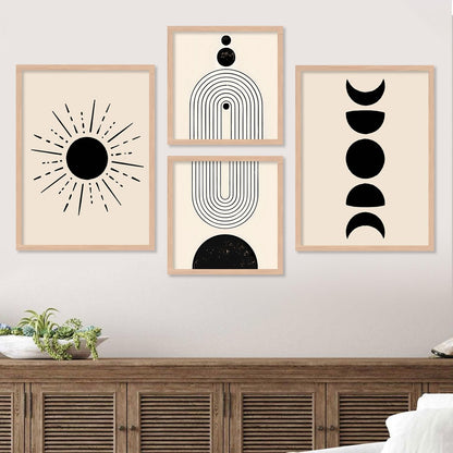 Premium Digital Paintings with Frame for Home Decoration - Minimal Shapes Black and White Painting for Living Room Bedroom Office Room Décor Set of 4 (Art 7, small (10x13 or 10x10 inch))