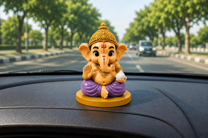 VASPAR Cute Baby Ganesha Idol for Car Dashboard | Premium Lord Ganesh Murti | Mini Ganpati Statue for Home Decor, Office Desk & Pooja Room | Spiritual Gift | Lavender