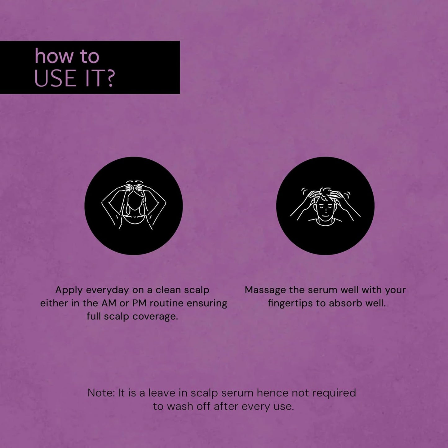 Instructions for using a scalp serum on a purple background