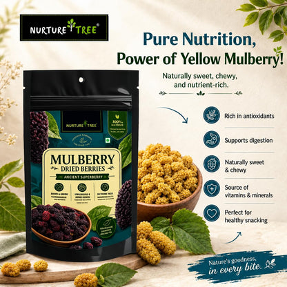 Nurture Tree Dried Mulberries | 100% Natural & Unsulfured Mulberry Berries | No Added Sugar | Nutrient-Rich Ancient Superberry | Healthy Snacks