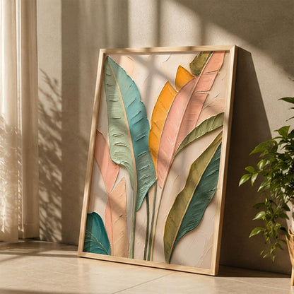 Decorative Modern Leaf Wall Art Painting With Frame | Leaf Painting For Living Room Bed Room Hotel Wall Decor Digital Reprint (14X20 inch)