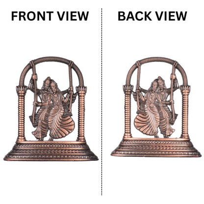 Radha Krishna Jhula Idol for Car Dashboard – Copper Finish Divine Couple Figurine Spiritual Decor for Home & Travel (S907-CPR)