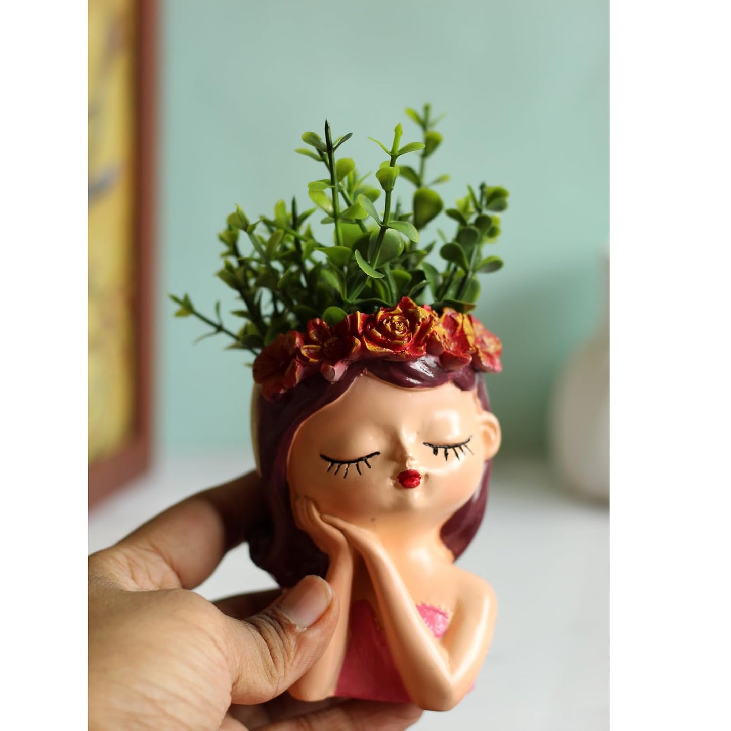 Kawai Homes Showpiece For Home Decor - Cute Table Resin Miniature Decorative Stylish Figurines Items For Living Room Kitchen Kids Bedroom Study Room Decoration Accessories (Sleepy-Girl),Beige