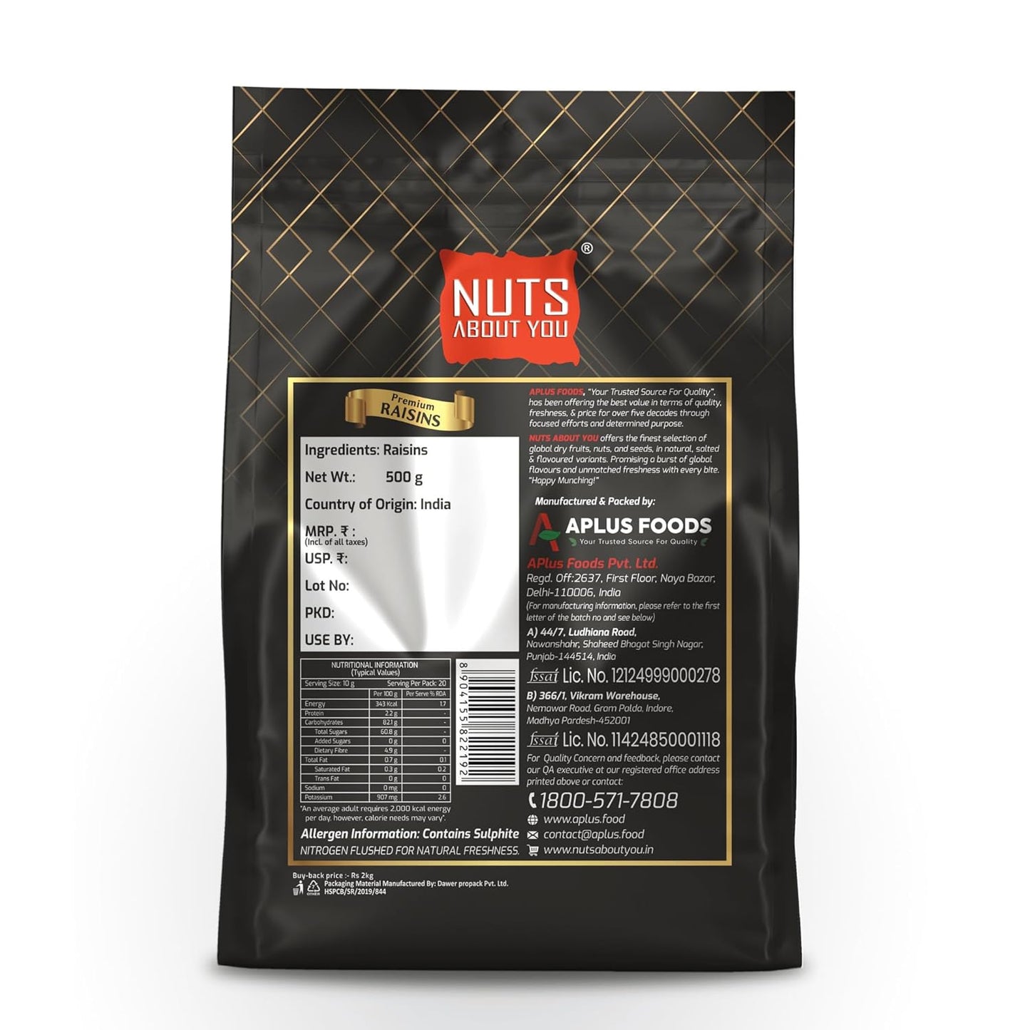 Nuts About You RAISIN 500 g | New Crop 2025 | Extra Long | Premium | 100% Natural | Kishmish | Saugi