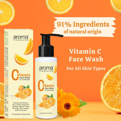 Aroma Treasures Vitamin C Face Wash for Men & Women | Brightening Facewash with Amla, Orange Peel & Ferulic Acid | Anti-Pigmentation, Anti-Ageing & Glow Cleanser – 100ml