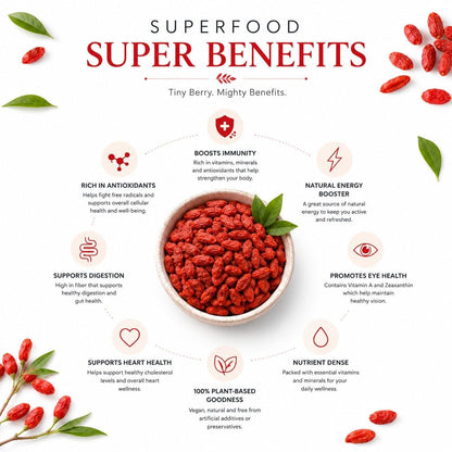Cosmic Blessing Goji Berries A-grade (Antioxidant-Rich Superfood | Naturally Sweet & Chewy | Great for Snacking, Smoothies & Baking) Premium Organic Gojiberry