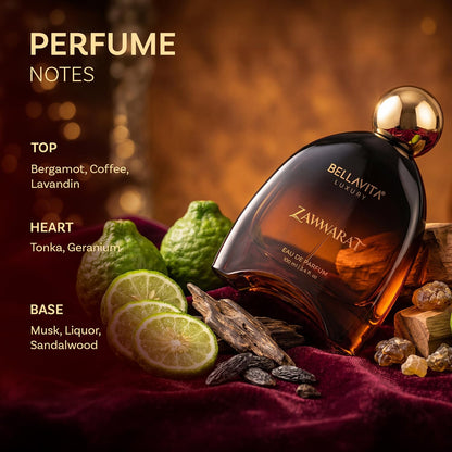 BELLAVITA ZAWWARAT | Dubai Crafted | Perfume For Man | 100ml | 25% Perfume Oil Concentration | Bergamot, Coffee, Tonka & Musk | Premium Long Lasting Fragnance