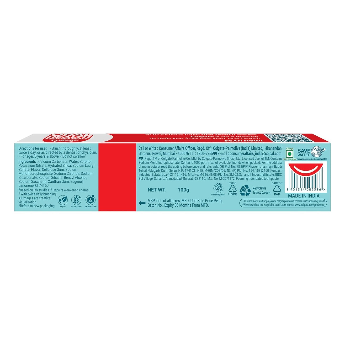 Colgate Active Salt Toothpaste, Daily Germ Protection, Pack Of 100G, Oral Care, Colgate Toothpaste With Salt And Mint, Healthy Gums & Teeth, Toothpaste That Fights Germs & Eliminates Bad Breath