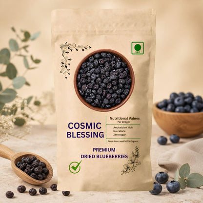 Cosmic Blessing Natural Premium California Blueberries Without added Sugar | Dried Seedless Blueberries | Healthy & Tasty Whole & Dried Blueberry | Rich In Calcium And Vitamin K | Non-GMO
