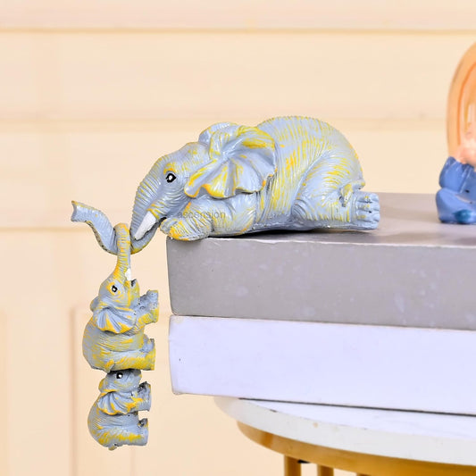 ascension Elephant Sitter Figurine Set of 3 Mother and Baby Elephants Decorative Sculpture for Home Living Room Bedroom Decor Cute Family Theme Showpiece Gift for Mothers Day Anniversary Housewarming