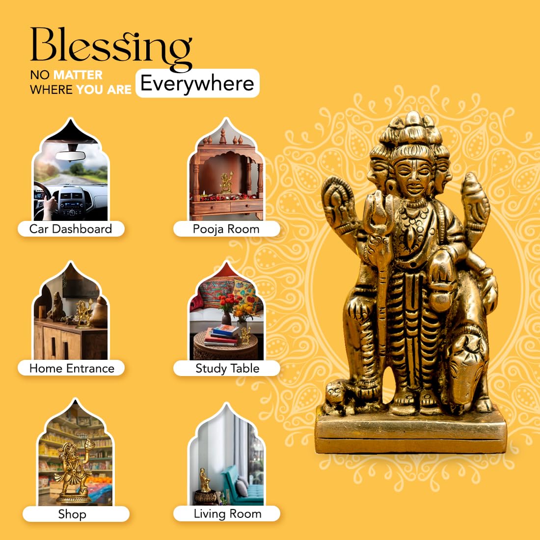 100% Pure Brass Dattatreya Murti (7.5 cm) | Idol for Puja, Study Table, Pooja Room & Home Decor | Statue of Lord Dattatreya for Spiritual Enrichment | Datta Sculpture