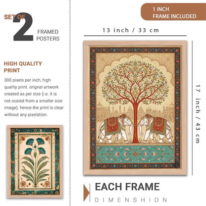 Indian Traditional Madhubani Art Wall Painting Home Decoration With Frame For Living Room Bed Room Hotel Wall Decor Digital Reprint Engineered Wood Set of 2 (13X17 inch)