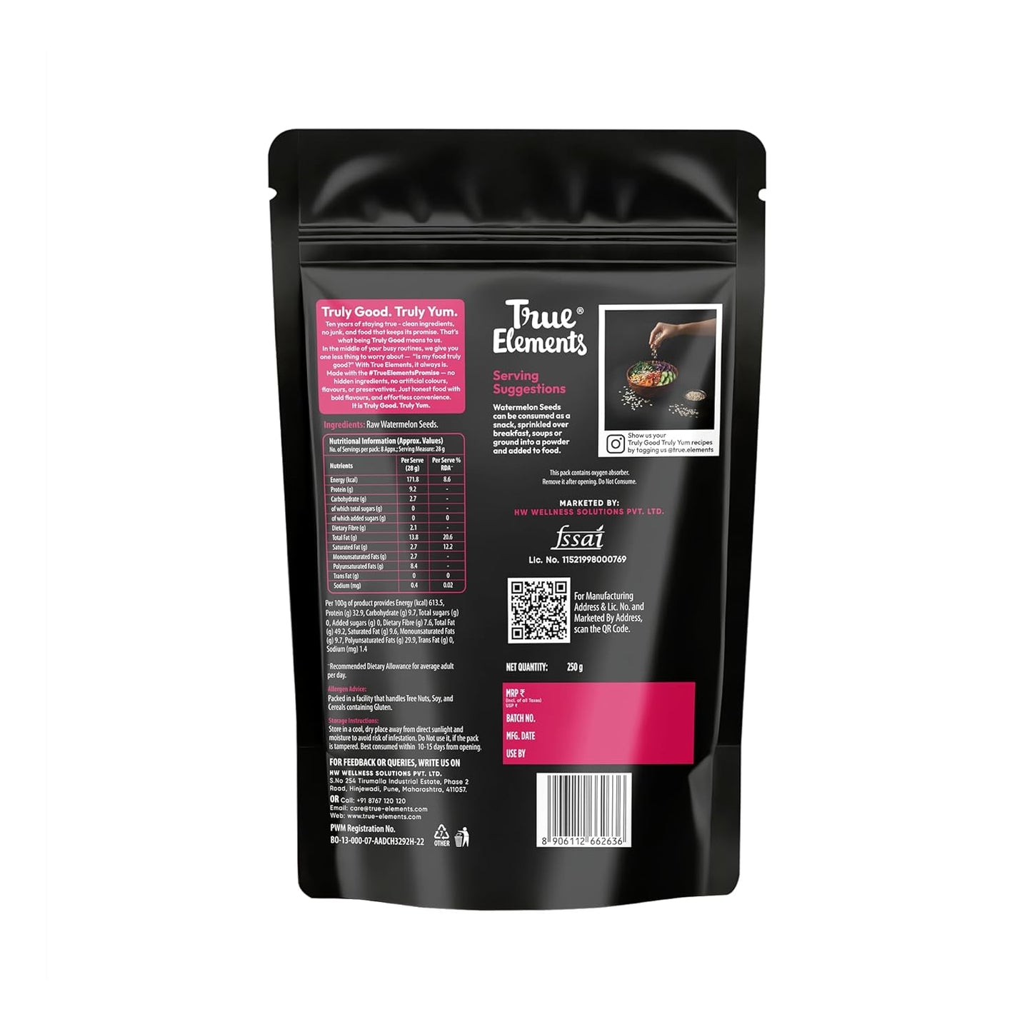 True Elements Watermelon Seeds 250g - High in Protein | Magaj Seeds | Source of antioxidants
