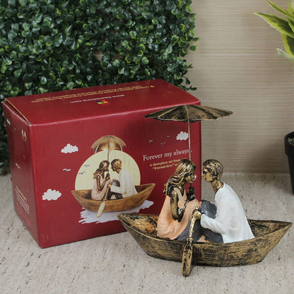 TIED RIBBONS Valentine Gift for Girlfriend Boyfriend Husband Wife Girls Boys Birthday Wedding Anniversary Romantic Boat Couple Showpiece for Home Decor Living Room Table,23 Cm,5 Cm,Gold