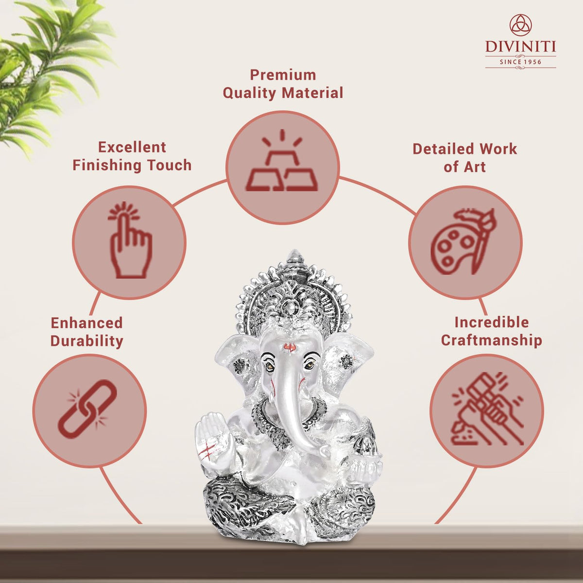 999 Silver Plated Ganesha/Vinayaka/Vinayagar Idol for Home Decor Puja/Gifting/Ganesh Statue for Office Desk Puja Room Figurine Home & Office Decor 3.5 inches (8.89 x 5.08 cm)(Silver Matte)
