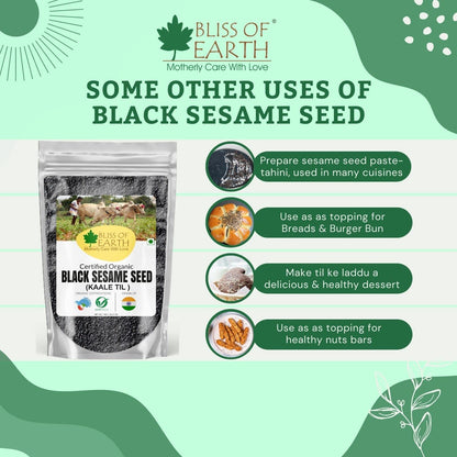 Bliss of Earth 600gm unhulled Black Sesame Seeds, Kaale Til, Fresh & Organic Fully Fiber Rich Great for Cooking & Baking