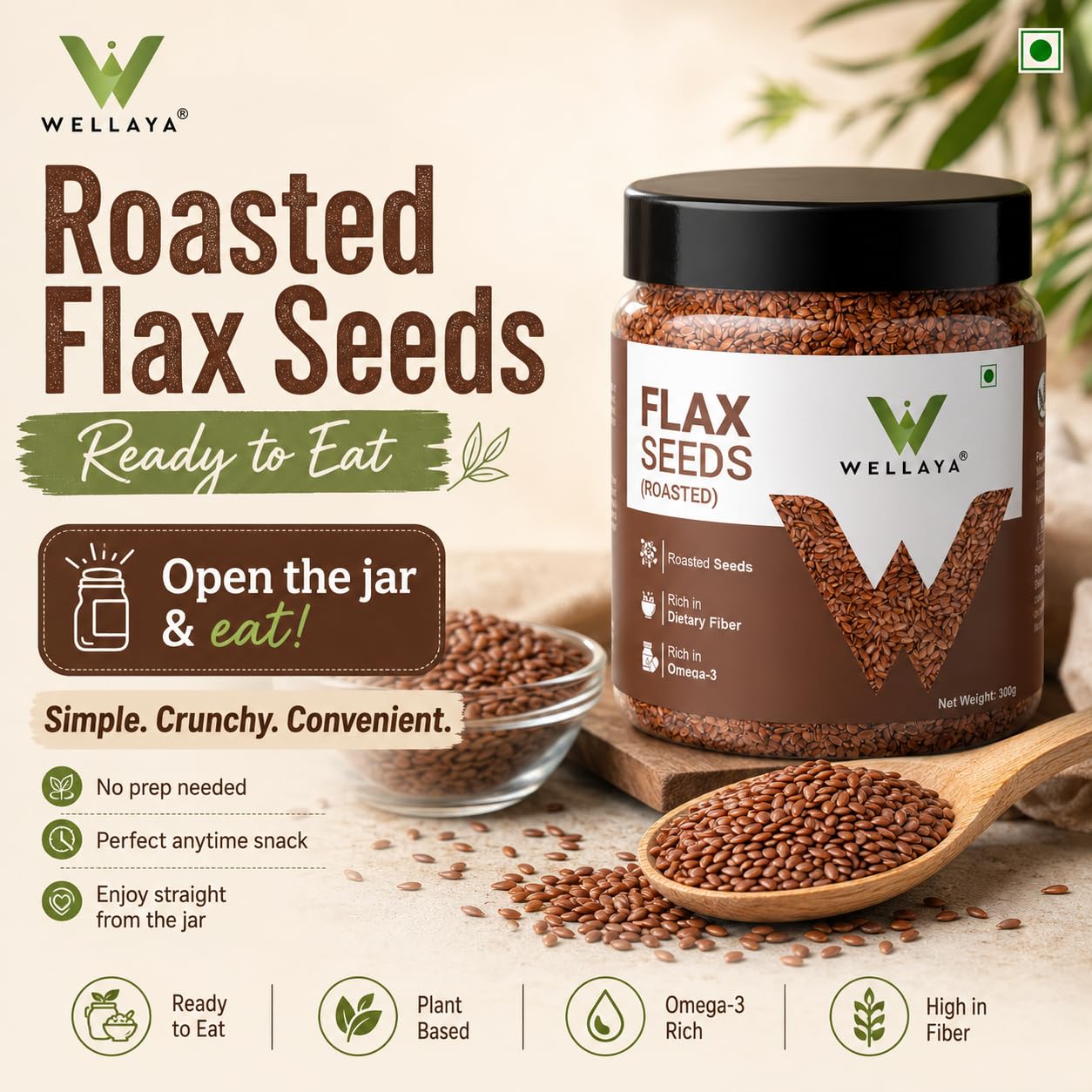 WELLAYA Flax Seeds- Alsi Seeds | Rich Protein Healthy Roasted Seeds for Eating | Source of Iron & Dietary Fibre | Vegan Superfood for Wellness