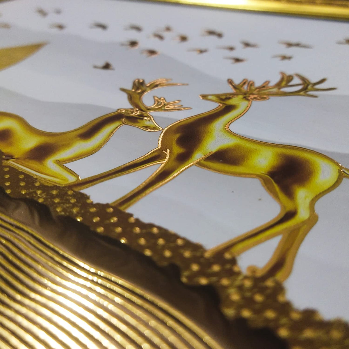 3D Golen Foil Modern Art Landscape with 2 Deer | Framed Painting | Ready to Hang - (Multicolor, 14 Inch x 20 Inch)