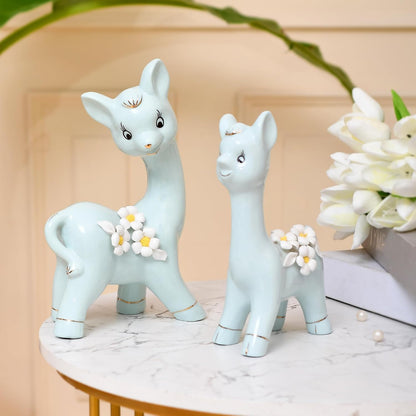 Modern Fox Pair Ceramic Art Figurine | Beautiful Home Decor (Pack of 2, Sky)