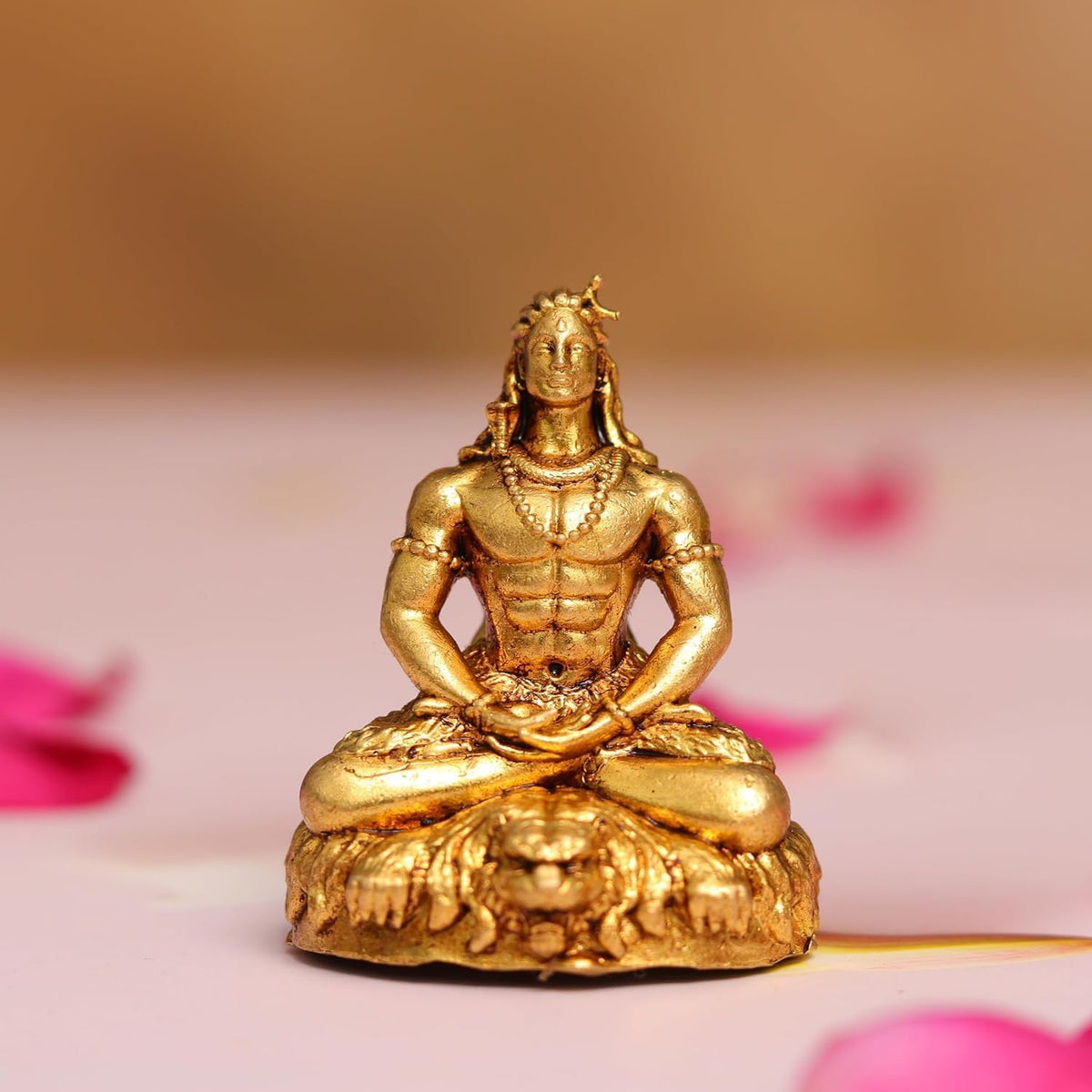 Shivji Idol for Car Dashboard, Home Temple & Office Desk | Compact Resin Mahadev Murti for Puja Room, Table Decor & Spiritual Gift | Small Lord Shiva Statue (Gold Meditating Adiyogi)