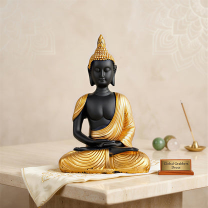 new Sitting Meditating Buddha Statue showpiece Idol Home Decor Items for Living Room and Gifts-GOL_BLK-DB13