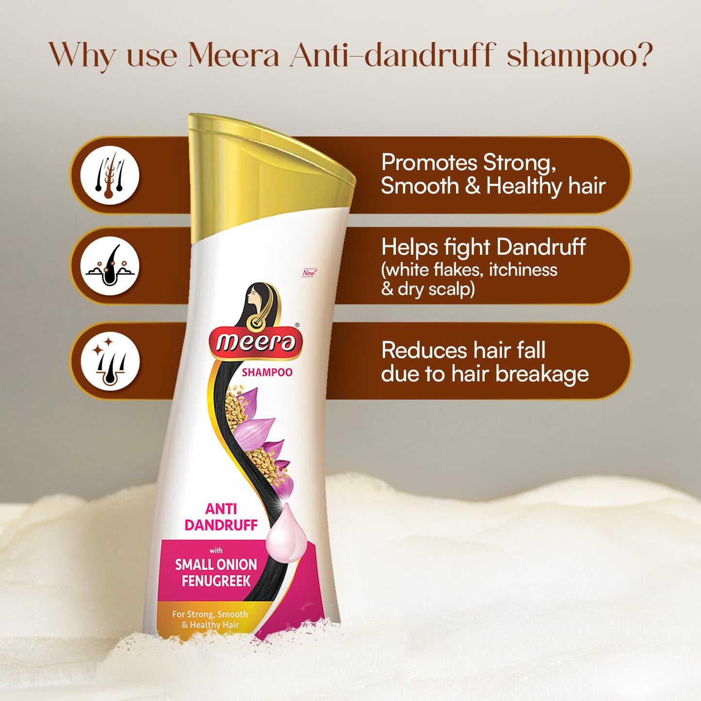 Meera Anti-Dandruff Shampoo, With Small Onion and Fenugreek, 180 ml