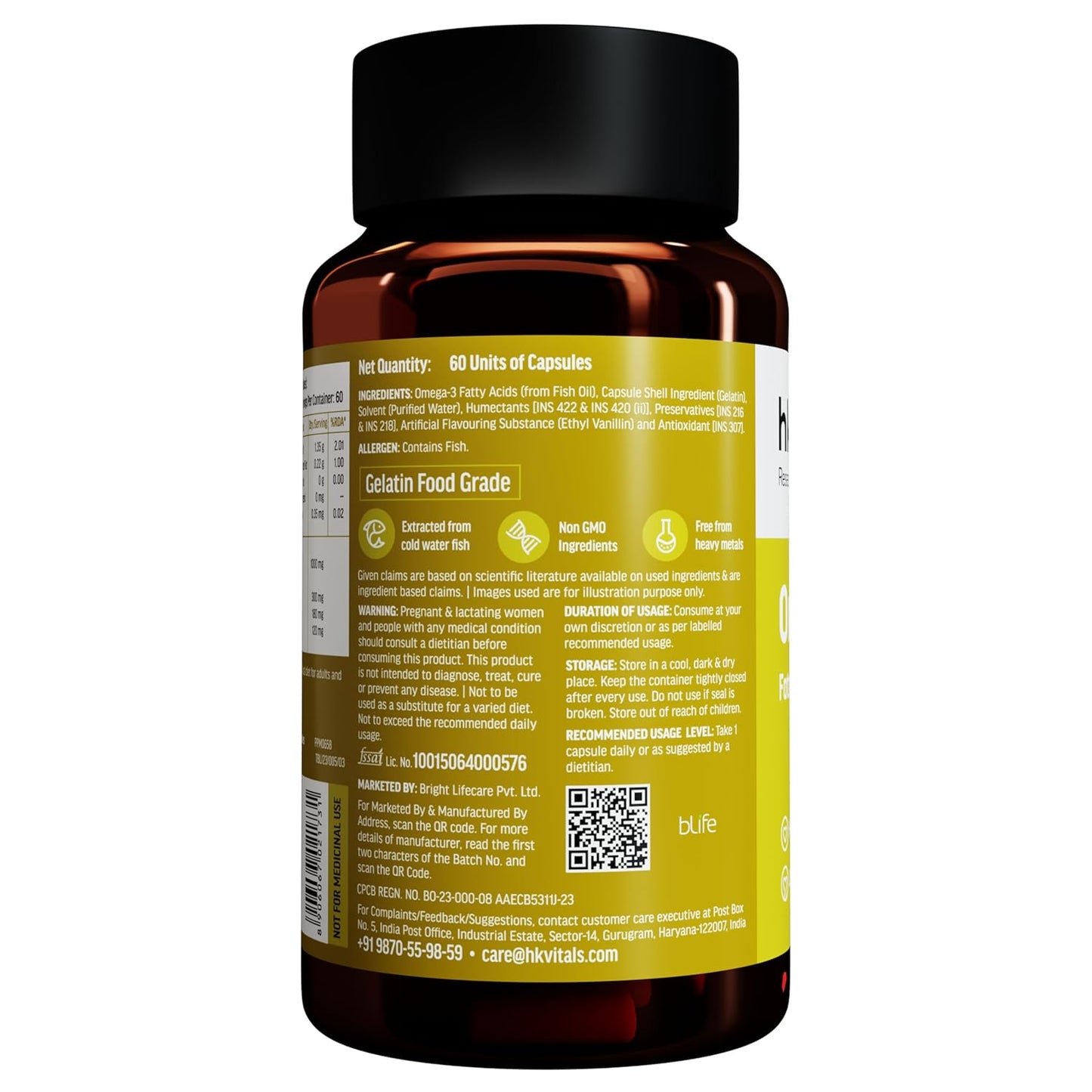 HealthKart hk vitals Omega 3 (60 Fish Oil Capsules) | 1000mg Omega 3 with 180mg EPA & 120mg DHA | For Brain, Heart, Eyes, and Joints Health