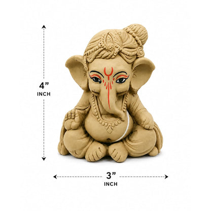 SHOPMEFAST Clay Ganesh Idol, 4 Inches Height, Water Soluble Ganpati Murti for Ganpati Visarjan (Small) (Natural Brown - Bal Gopal)