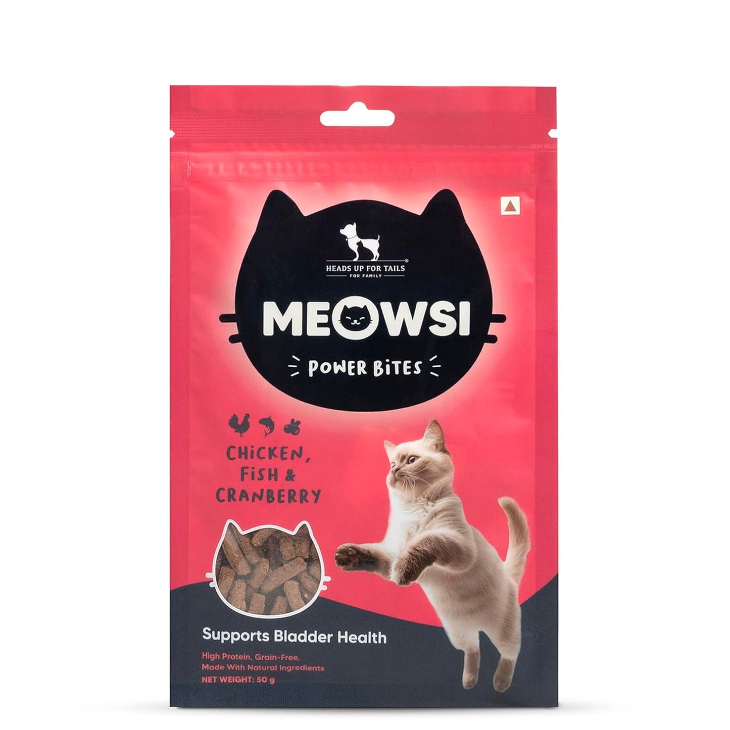 Meowsi by HUFT Power Bites Cat Treats – Chicken, Fish & Cranberry – 50 gm | Irresistible Treats for Cats & Kittens | Persian Cat Favourite | Fun & Nutritious