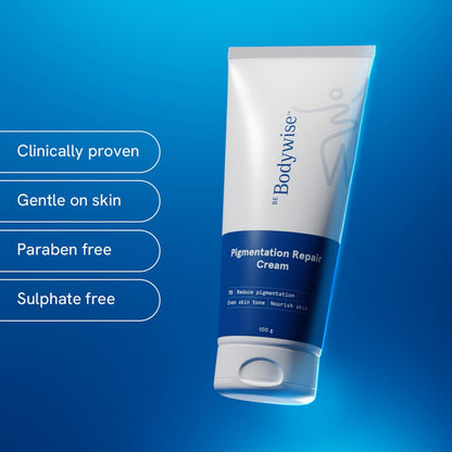 Be Bodywise Pigmentation Cream 100gm | 2.5% Lactic Acid, 2% Urea, Retinol & Kojic Acid | Reduces Tan, Pigmentation & Evens Skin Tone | Treats Dark Patches & Rough Skin on Elbows, Knees, Back of Neck & Thighs | For Daily Use
