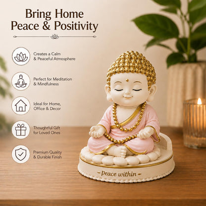 Buddha Idol for Home Decor | 5 Inch Pink & Gold Buddha Statue | Decorative Showpiece for Living Room, Office Table, Meditation Room | Buddha Gift Item