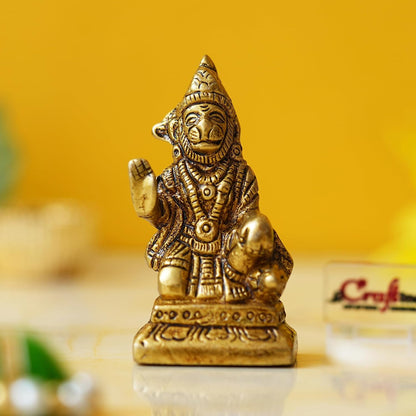Golden Brass Hanuman Ji Murti Statue | Blessing Lord Hanuman Idol for Home Temple Pooja Mandir Car Dashboard | Gift for Housewarming Birthday