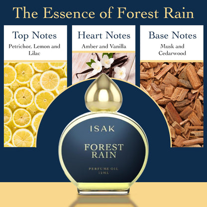 ISAK Forest Rain Attar 12ml | Unisex Alcohol-Free Perfume Oil | Long Lasting 8+ Hours | Petrichor, Amber & Musk Notes | Luxury Roll-On | Travel-Friendly