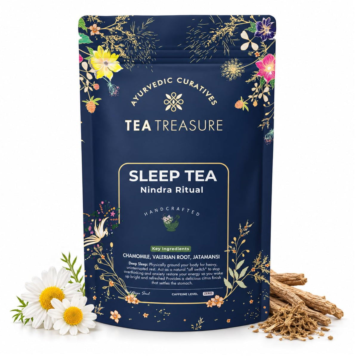 Tea Treasure Sleep Tea Nindra Ritual - 100g | Caffeine-Free Herbal Tea | Chamomile, Valerian Root & Jatamansi | Calming Bedtime Relaxation, Stress Relief & Better Sleep Routine Support