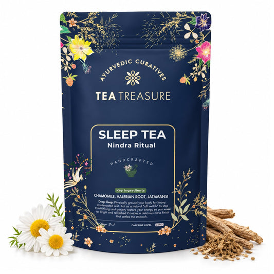 Tea Treasure Sleep Tea Nindra Ritual - 100g | Caffeine-Free Herbal Tea | Chamomile, Valerian Root & Jatamansi | Calming Bedtime Relaxation, Stress Relief & Better Sleep Routine Support