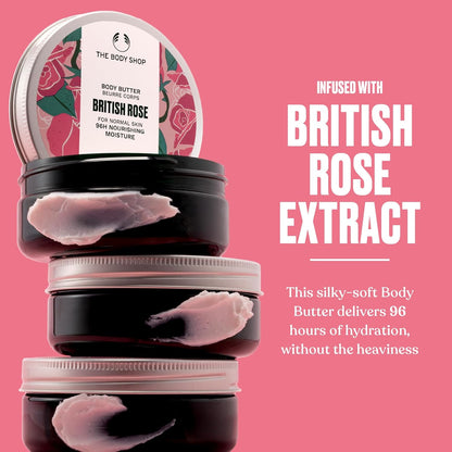 The Body Shop British Rose Body Butter | 96-Hour Deep Moisture | Softens Skin with Rose & Shea Butter Extract | Non-Greasy Cream | Dermatologically Tested | Perfect for Normal Skin | 200ml