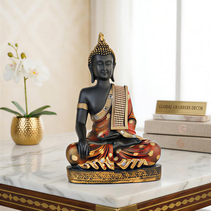 Buddha Idol Statue | Home Decoration Items for Living Room (FIRE RED Black)