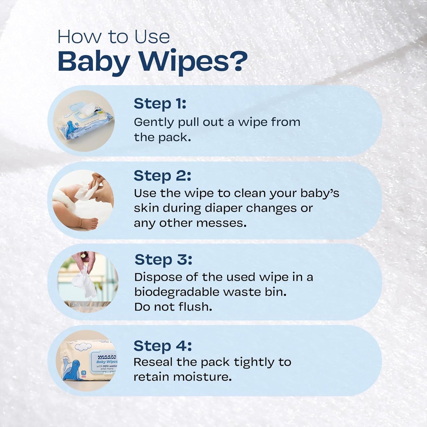 Maate Baby Wipes | Soothing & Hypoallergenic | Infused With Plant Squalane, Tamanu Oil & Aloe Vera | Moisturizing & Hydrating | Wipe for Baby's | Paraben & Sulphate Free (pack of 1, 4 wipes)