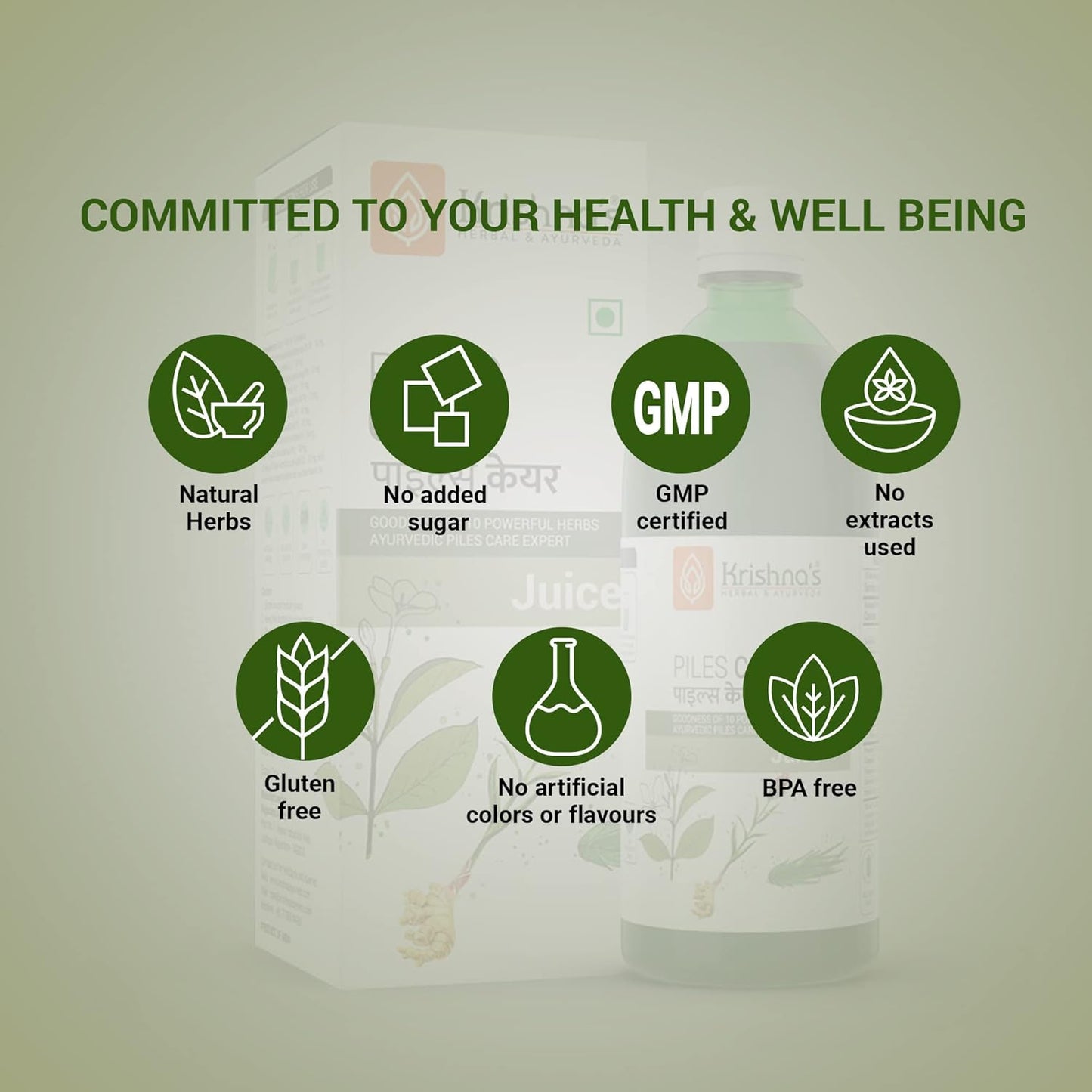 KRISHNA'S HERBAL & AYURVEDA Piles Care Juice - 1000 Ml, Ayurvedic Piles Care Expert, Goodness Of Chitrak Mool, Bachh, Kutaj, Bilav & 6 Other Herbs