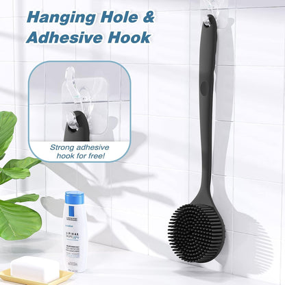 KROYWEN Soft Silicone Back Scrubber Long Handle Bath Brush + Body Scrubber Bath Brush + Scalp Massager for Hair + Face Scrubber Brush, Combination Combo, Super-Exfoliating & Lathering Body Scrubber, Shower Brush (7 Pcs Combo)