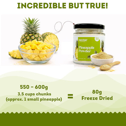 Nectar Superfoods Freeze Dried Pineapple Powder- 80 grams Jar-Pack of 1 Nos 100% Natural | No Added Sugar, Preservative-Free & Vegan | Processed in India