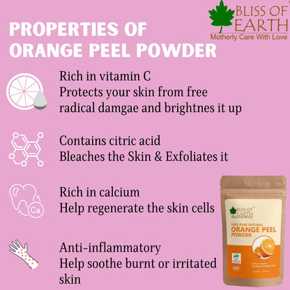 Bliss of Earth™ 100% Pure Orange Peel Powder | 100GM | Best For Naturally Glowing Skin | Natural Sun Tan Remover & Exfoliator | Hair Conditioning & Skin Care |