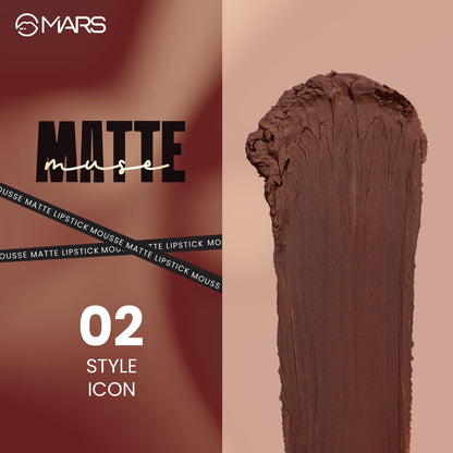 MARS Matte Muse Mousse Lipstick (3ml) (02-STYLE ICON) with Doe-Foot Applicator | Highly Pigmented | Smooth Texture | Hydrating Formula | Blurry Lips Effect