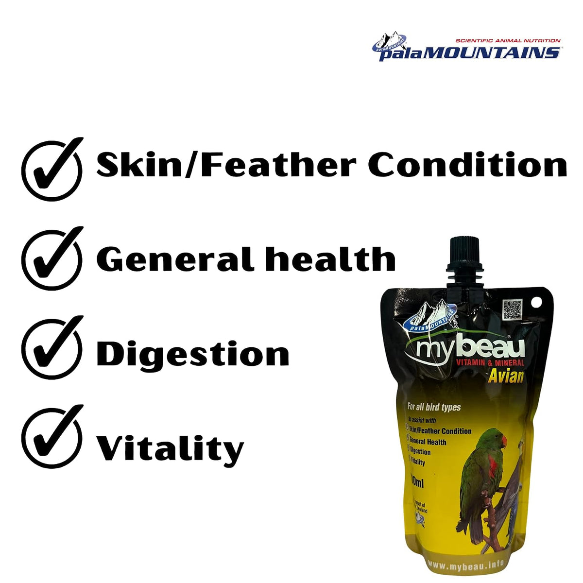 Palamountains My Beau Avian Liquid Vitamin & Omega Supplement for Birds, High Absorption (99.5%), Enhances Feather & Skin Health, Digestion, & Vitality – Scientifically Formulated, 300ml