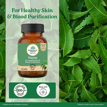 Organic India Neem Blood Purifier - 60 Veg Capsules, Natural Blood Purifier, Plant-Based Anti-Bacterial, Anti-Viral, With Immunity Boosting Properties, GMP & NPOP Certified Organic